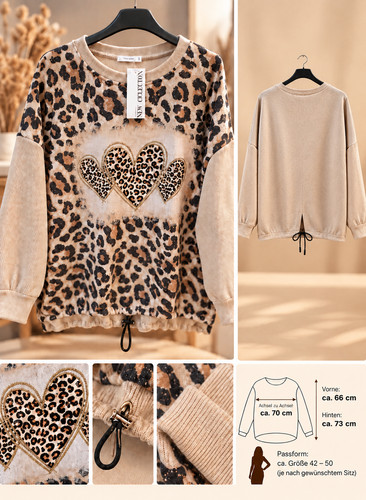 Damen sweatshirt mit leo print - damen, leo-print